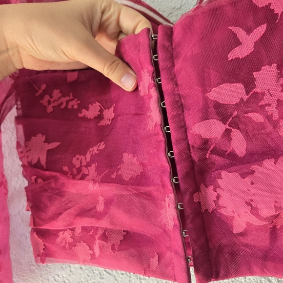 Lovers & Friends M Pink Floral Corset Crop Top Puff Sleeves - Picture 4 of 6